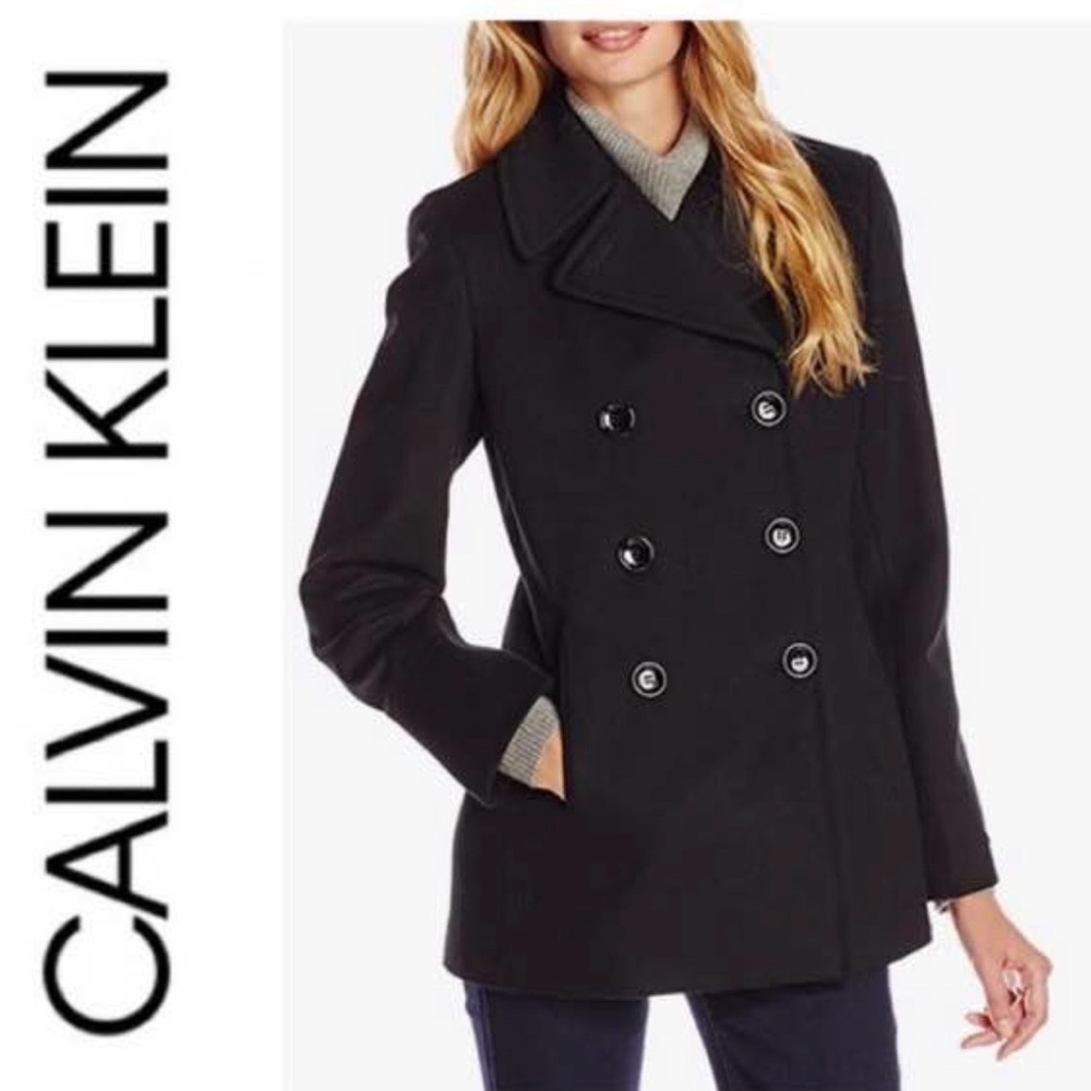 Calvin Klein Women's Black Double-Breasted Pea Coat